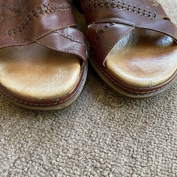 Clarks Brown Leather Cross Slides Comfort Sandals Size 8 - Picture 2 of 7
